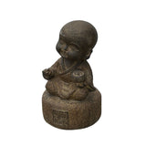Oriental Gray Stone Little Lohon Monk Playing GoChess Statue ws3634S