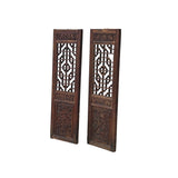 Pair Chinese Vintage Restored Wood Brown Flower Carving Wall Hanging Art ws3648S