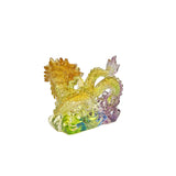 Chinese Orange Yellow Crystal Glass Dragon w Ball on Wave Figure ws3652S