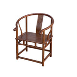 Chinese Natural Wood Pattern Horseshoes Around Back Lotus Panel Armchair ws3658