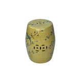 Distressed Yellow Porcelain Flower Birds Round Barrel Stool Table ws3692S