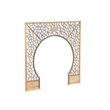 Chinese Tan Color Flower Ducks Geometric Round Arch Wood Room Divider ws3720S