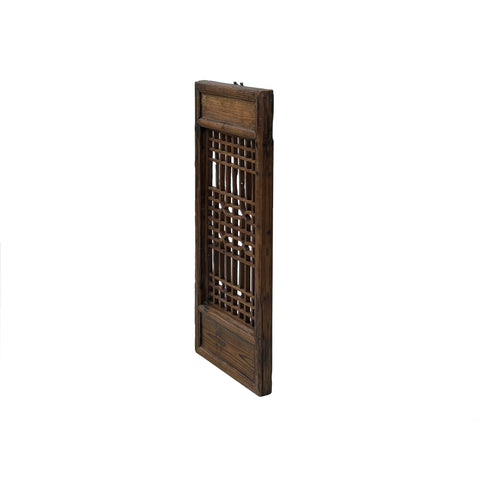 Chinese Vintage Restored Wood Geometric Pattern Brown Wall Hanging Art ws3743S