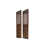 Pair Oriental Bats Floral Geometric Pattern Tall Wood Door Panel Screen ws3772S