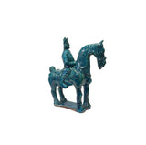 Vintage Distressed Dark Green Glaze Ceramic Soldier Riding Horse Figure ws3783S