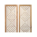 Oriental Geometric Pattern 4 Light Tan Wood Panel Floor Screen Set ws3805S