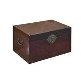 Vintage Distressed Brown Leather Veneer Oriental Trunk Box Chest ws3820S