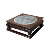 14.5" Chinese Brown Wood Square Stone Top Vase Stand Display Riser ws3889S
