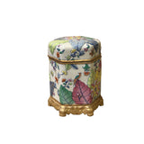 Chinese Oriental Porcelain Flowers Graphic Hexagonal Display Urn Jar ws3892S