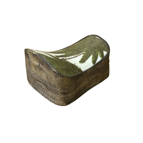 Chinese Old White Base Green Leaf Graphic Porcelain Art Pewter Box ws3898S Chinese Old White Base Green Leaf Graphic Porcelain Art Pewter Box ws3898S