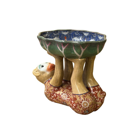 Vintage Oriental Red Base Copper Color Flower Monkey Holding Bowl Figure ws3922S Vintage Oriental Red Base Copper Color Flower Monkey Holding Bowl Figure ws3922S