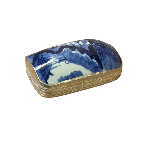 Chinese Old White Base Blue Flower Village Scenery Porcelain Art Pewter Box ws3925S Chinese Old White Base Blue Flower Village Scenery Porcelain Art Pewter Box ws3925S