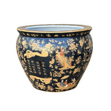 Oriental Vintage Porcelain Black Copper Color People Graphic Pot Planter ws3932S