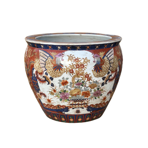Oriental Vintage Porcelain Red Copper Color Phoenix Graphic Pot Planter ws3936S Oriental Vintage Porcelain Red Copper Color Phoenix Graphic Pot Planter ws3936S