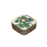 3.5" Chinese Old White Base Pink Flower Graphic Porcelain Art Pewter Box ws3953S