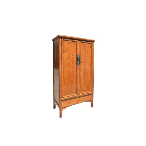 Vintage Chinese Natural Wood Pattern Light Brown Armoire Wardrobe Cabinet ws4070S