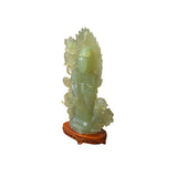 Light Green Color Stone Chinese Lotus Guan Yin Bodhisattva Statue ws4303S