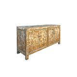 Distressed Bleached White Blue Wash Rough Wood Credenza Console Cabinet ws4340S