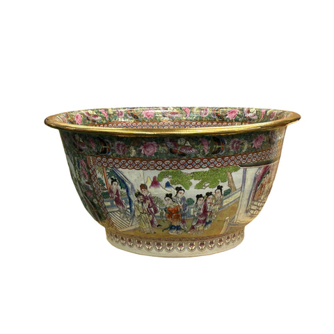 Vintage Chinese Famille Rose People House Graphic Large Porcelain Bowl Pot ws4349S Vintage Chinese Famille Rose People House Graphic Large Porcelain Bowl Pot ws4349S