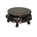 9.5" Dark Black Brown Dragon Motif Round Wood Display Stand ws4355S