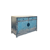 Distressed Black Rim Light Blue Doors Credenza Sideboard Console Table ws4358S