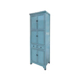 Distressed Turquoise Aqua Blue Tall Slim Shelves Drawers Storage Cabinet ws4366S