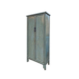 Oriental Distressed Light Gray Tall Narrow Noodle Cabinet Wardrobe Armoire ws4385S