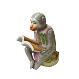 Vintage Oriental Gray Base Color Monkey Reading Book Ceramic Art Figure ws4404S