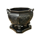 Vintage Bronze Metal Hexagonal Ding Shape Incense Burner Display Art ws4421S