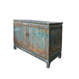 Distressed Rustic Teal Blue 2 Doors Credenza Sideboard Console Cabinet ws4425S