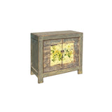 Distressed Grey Flower Bird Graphic Credenza Sideboard Console Cabinet ws4431S