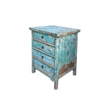 Distressed Aqua Turquoise Blue 4 Drawers End Table Nightstand ws4433S