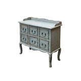 Distressed Pale Blue Curved Legs 6 Drawers Dresser Credenza Side Table ws4438S