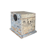 Distressed Pastel Gray Square Moon Face Wood Trunk Box ws4441S
