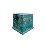 Distressed Teal Green Square Moon Face Wood Trunk Box ws4488S