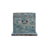 Distressed Pastel Light Blue Square Moon Face Wood Trunk Box ws4498S