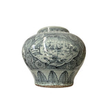 Vintage Fade Gray Blue White Fat Body Scenery Graphic Porcelain Vase ws4501S