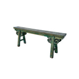 Distressed Brown Green Blue Village Slim Narrow Scroll Apron Wood Bench ws4535S
