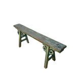 Distressed Brown Green Blue Village Slim Narrow Scroll Apron Wood Bench ws4536S