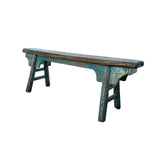 Distressed Brown Teal Blue Green Village Slim Narrow Wood Bench ws4540S