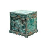 14" Distressed Faded Teal Green Small 5 Drawers Storage Chest Box ws4561s
