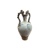 Oriental Handmade Ancient Dragon Handle Off White Glaze Ceramic Vase ws4562S