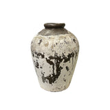 Vintage Distressed White Paint Rough Pottery Ceramic Vase Jar ws4566S