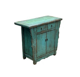 Vintage Distressed Teal Blue Green Carved Apron Console Table ws4582S