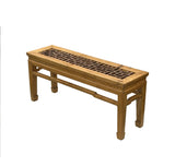 Oriental Ming Style Lattice Panel Inset Light Tan Brown Wood Bench Table ws4587S
