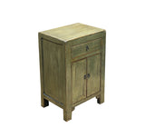 Distressed Marks Light Olive Green Drawer End Table Nightstand ws4599S