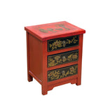 Distressed Red Black 3 Drawers Golden Graphic End Table Nightstand ws4607S