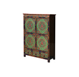 Tibetan Style Lotus Green Geometric Graphic Credenza Storage Cabinet ws4617S