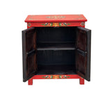 Tibetan Oriental Black Red Tigers Graphic End Table Nightstand ws4626S