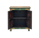 Tibetan Oriental Green Orange Foo Dogs Lions End Table Nightstand ws4632S